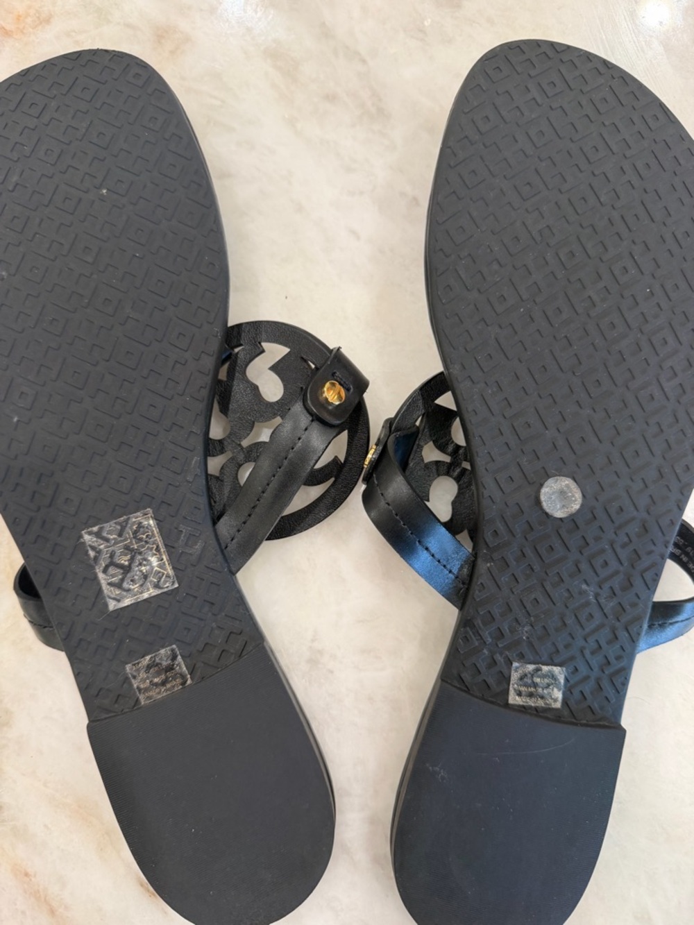 Tory Burch Black Miller Logo Thong Sandals with Gold Studs - Picture 5 of 5